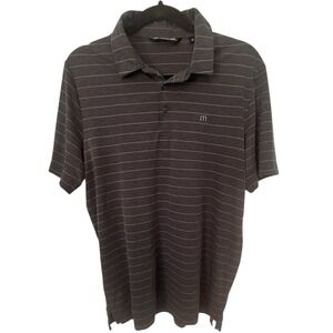 Travis Mathew Polo Shirt Mens Med Gray Striped Performance Stretch Golf